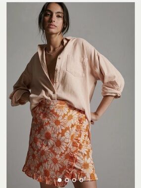 Anthropologie Plenty by Tracy Reese Embroidered Orange Floral Mini Skirt- XS